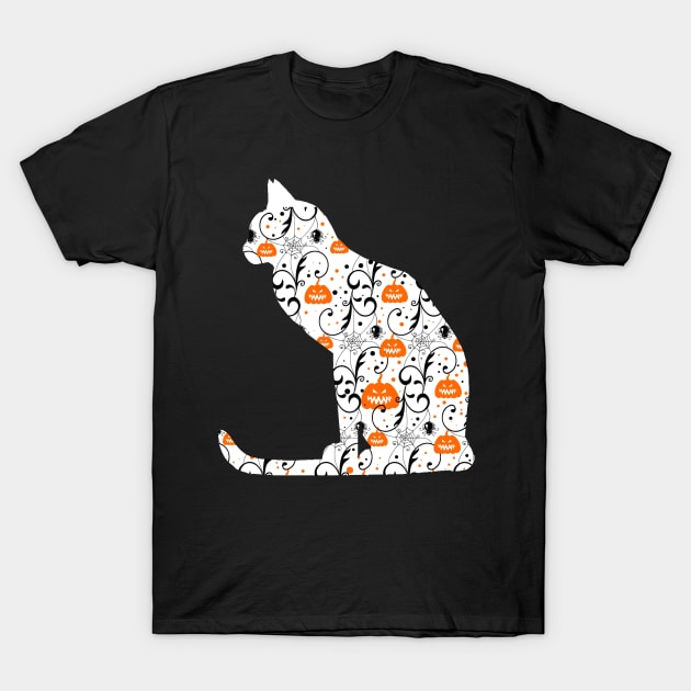 Halloween White Cat With Pumpkin T-Shirt by anbartshirts